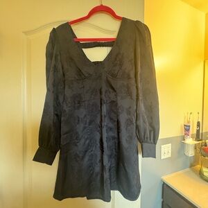 Elegant Navy Silk Floral Dress